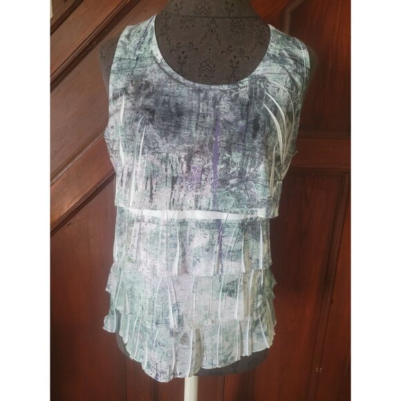 Coldwater Creek Sleeveless Abstract Layered Ruffle Tank Top S Polyester Womens - Picture 1 of 7